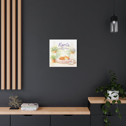 Personalized Cat Canvas Print - "Kari's Happy Place" Cozy Pet Wall Art