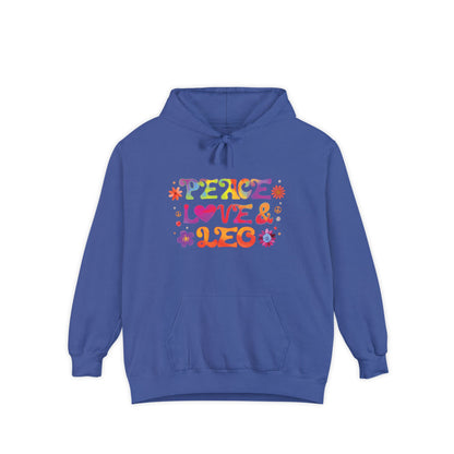 Peace Love & Leo Unisex Hoodie – Groovy Retro Comfort Colors Midweight Hoodie