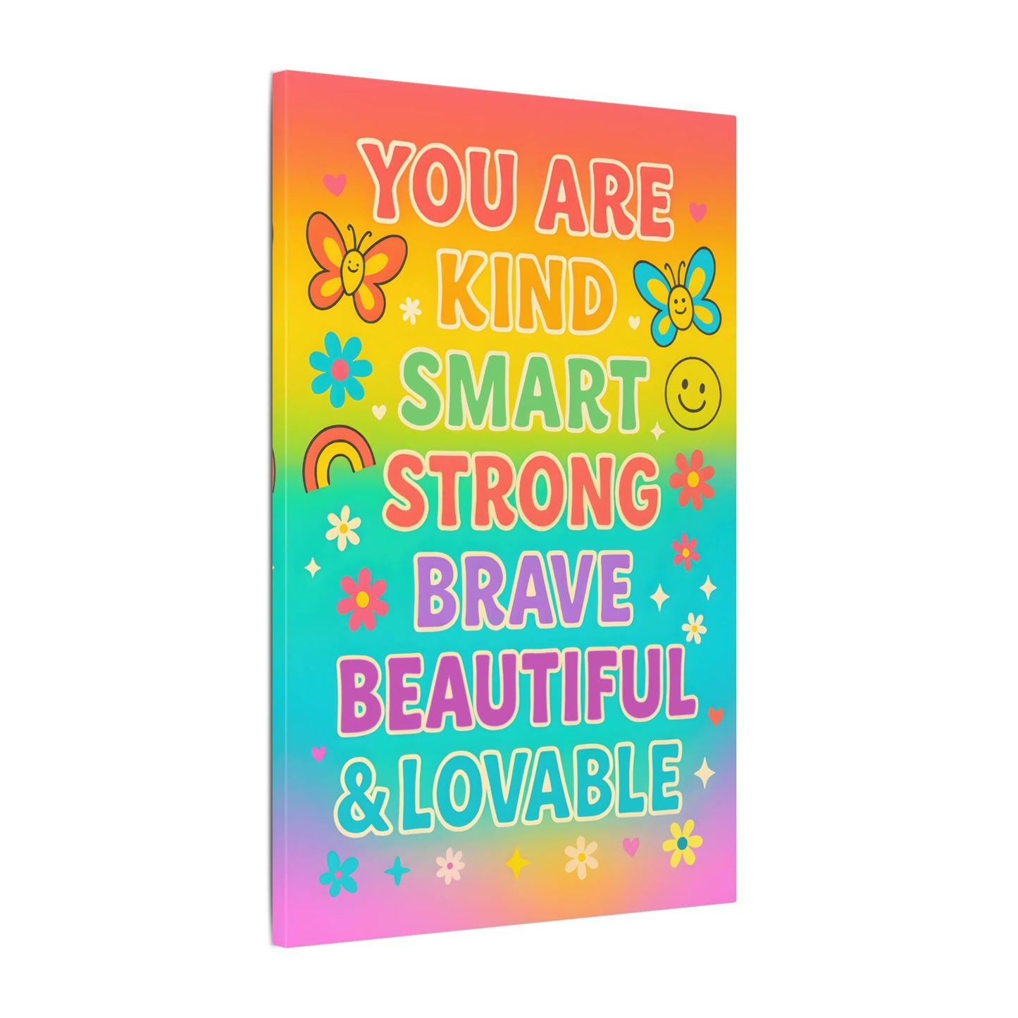 You Are Kind Smart & Strong – Rainbow Affirmation Canvas Wall Art