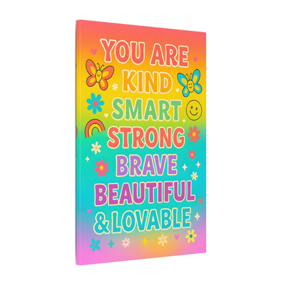You Are Kind Smart & Strong – Rainbow Affirmation Canvas Wall Art