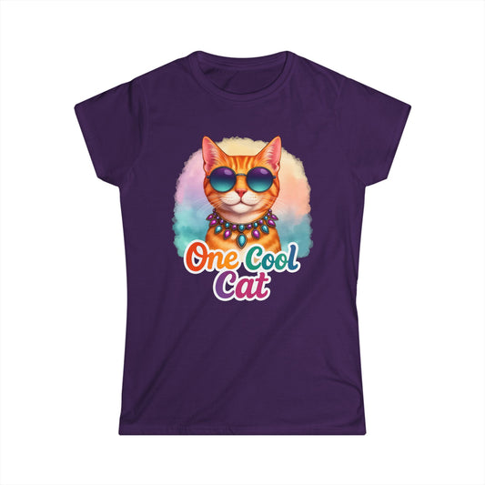 One Cool Cat Women’s Softstyle Tee – Colorful Retro Sunglasses Shirt