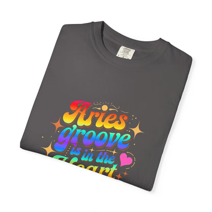 Aries Groove Is in the Heart – Rainbow Retro Zodiac Tee