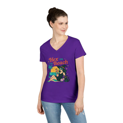 Hex on the Beach Women’s V-Neck Tee – Funny Magical Tropical Witch Shirt