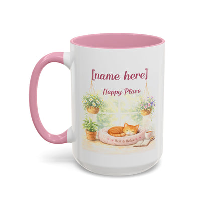 Personalized Name Cat Mug - Custom "Happy Place" Ceramic Mug for Cat Lovers