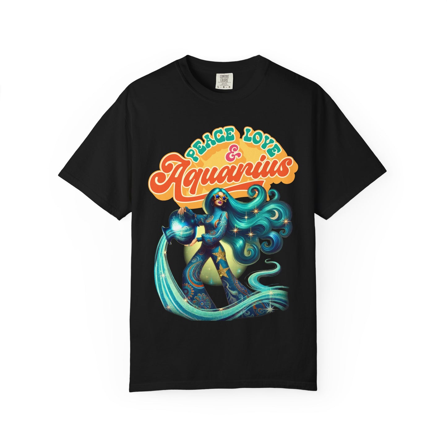 Peace Love & Aquarius – Retro Zodiac Water Bearer Tee