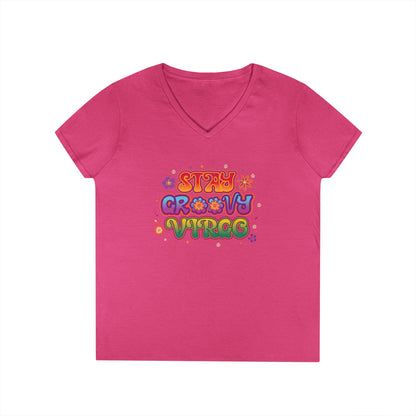 Stay Groovy Virgo Women’s V-Neck Tee – Empowering Retro Zodiac Shirt
