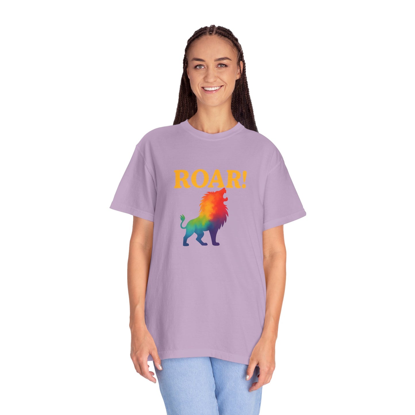 ROAR! – Retro Rainbow Lion Tee for Cosmic Confidence