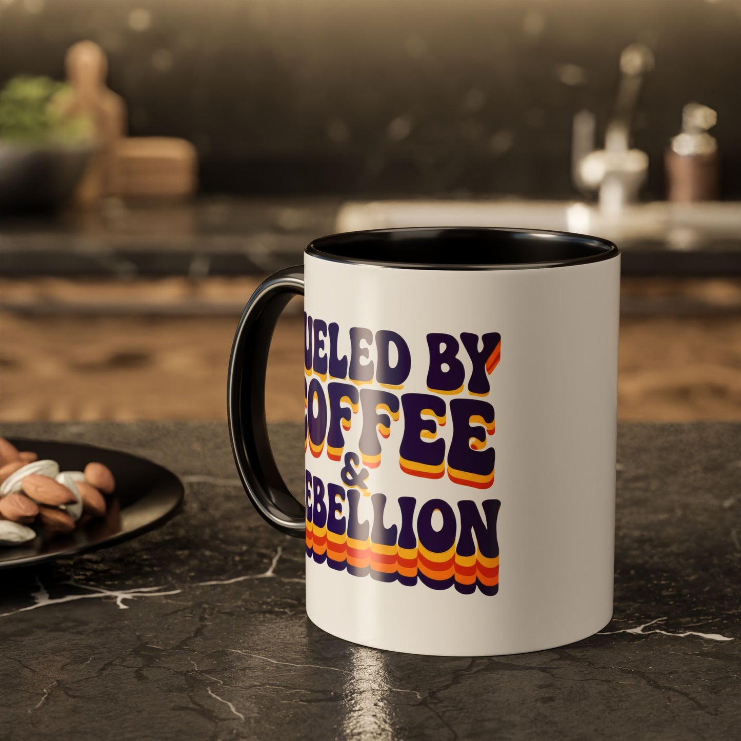 Fueled by Coffee & Rebellion – Funny Retro Mug (Color Accent, 11oz & 15oz)
