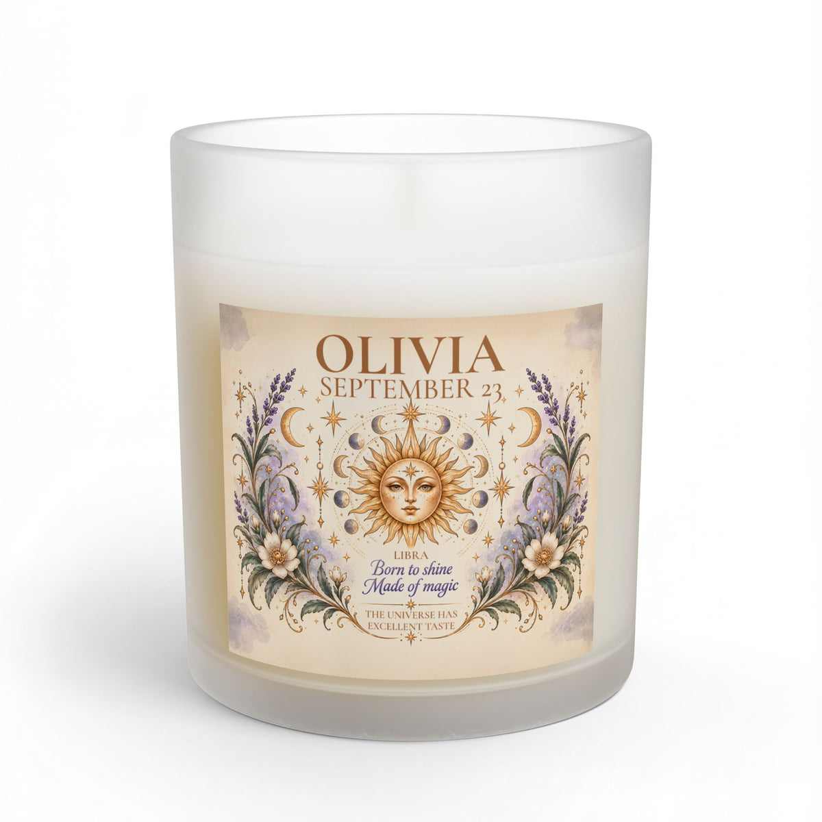Personalized Whimsical Astrology Candle with Name, Zodiac Sign, and Birthdate