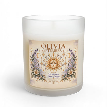 Personalized Whimsical Astrology Candle with Name, Zodiac Sign, and Birthdate