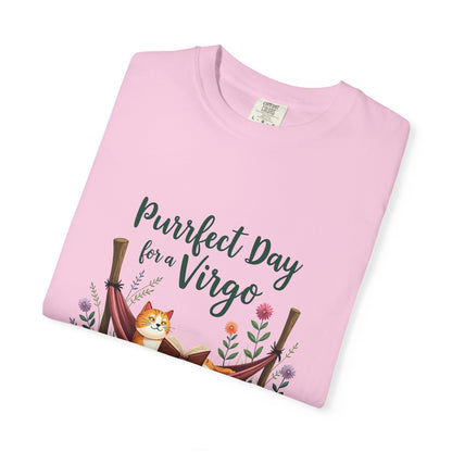 Purrfect Day for a Virgo – Cozy Cat & Hammock Zodiac Tee