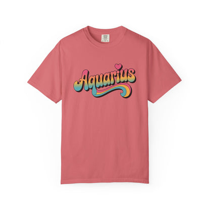 Aquarius – Groovy Heartburst Retro Zodiac Tee