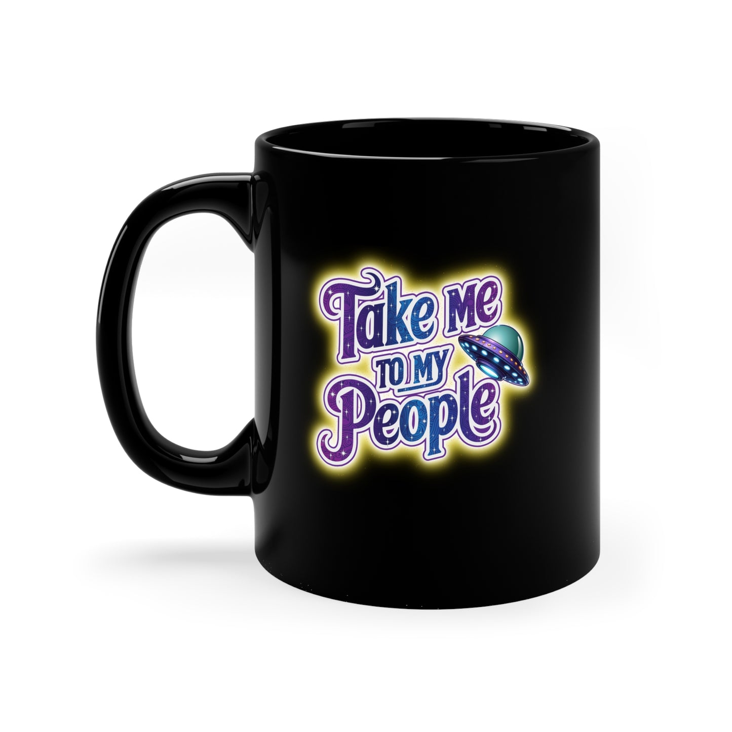 Take Me to My People – Funny Retro Alien Mug (11oz Black)
