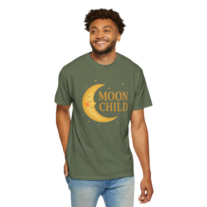Moon Child Crescent Tee – Vibrant Golden Celestial Comfort Colors 1717 Shirt