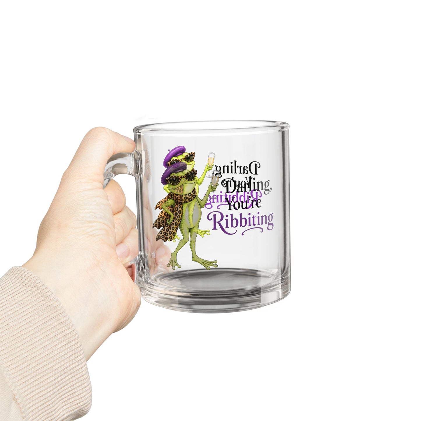 Funny Frog Glass Mug | Darling, You're Ribbiting | Fashion Frog Cocktail Mug | Gift for Frog Lovers & Fashionistas