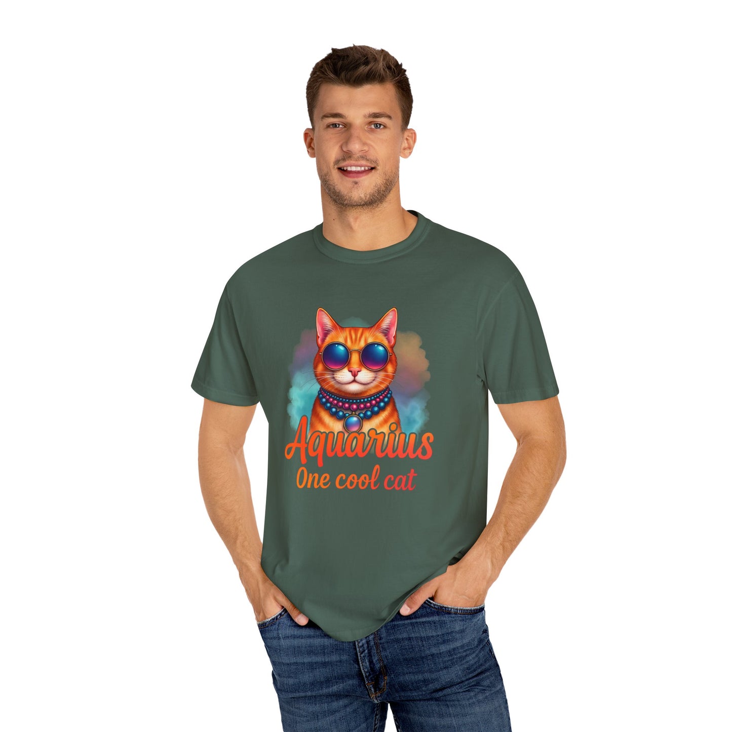 Aquarius One Cool Cat – Funky Retro Zodiac Tee - Enchanted Sky