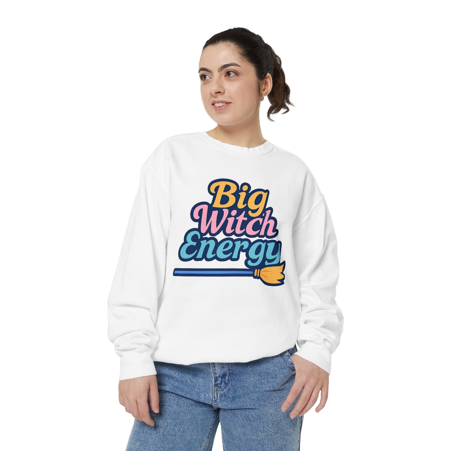 Big Witch Energy Sweatshirt – Colorful Pastel Broom Pullover