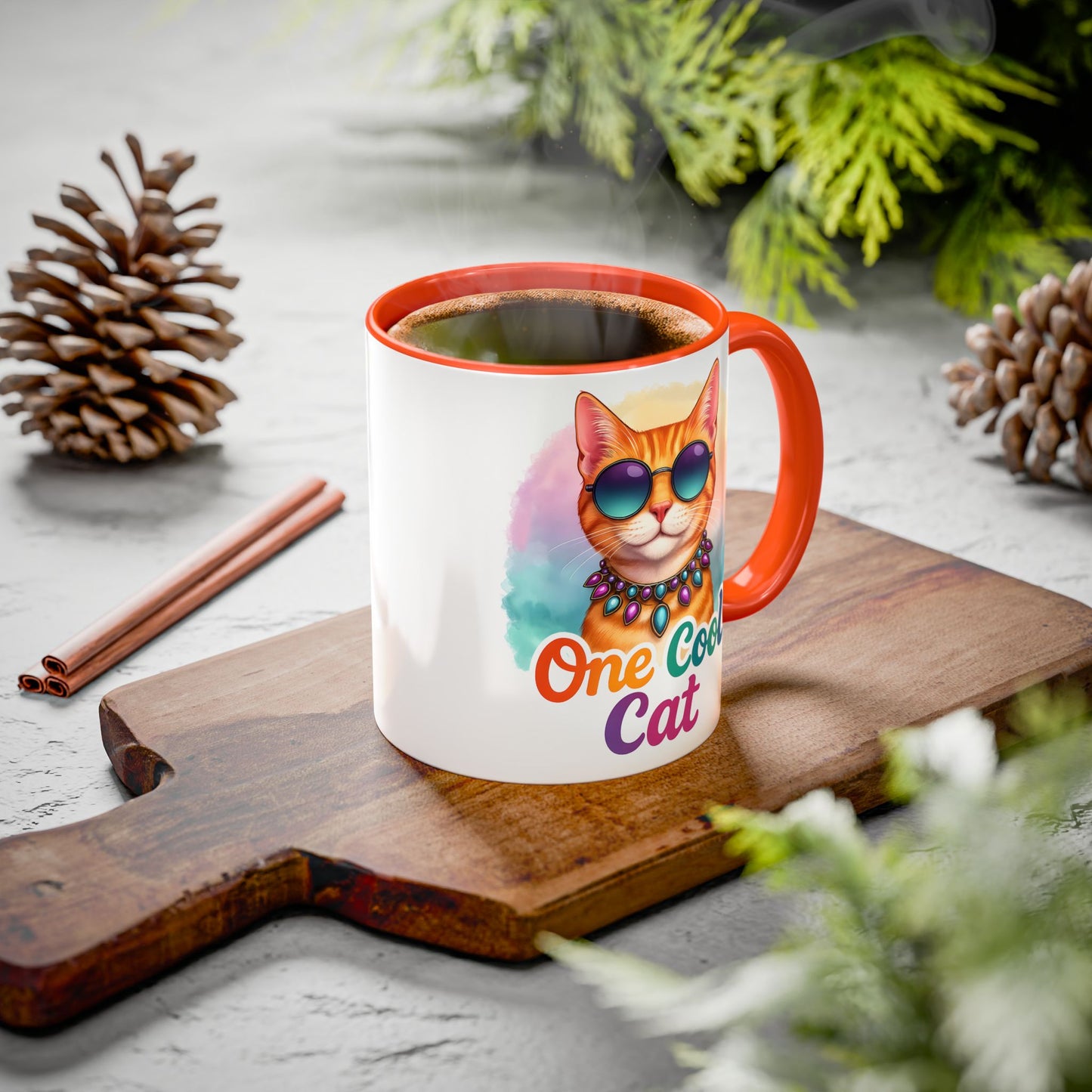 One Cool Cat – Groovy Fun Colorful Kitty Mug (Blue Accent, 11oz & 15oz)
