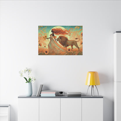 Leo Zodiac Wall Art, Lion Goddess Canvas Print, Astrology Home Decor, Leo Gift for Her, Sunflower Leo Painting, Star Sign Wall Decor