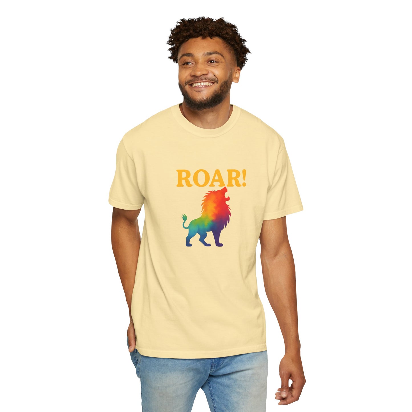 ROAR! – Retro Rainbow Lion Tee for Cosmic Confidence