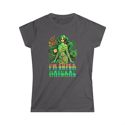 I’m Super Natural Women’s Softstyle Tee – Empowering Botanical Retro Shirt