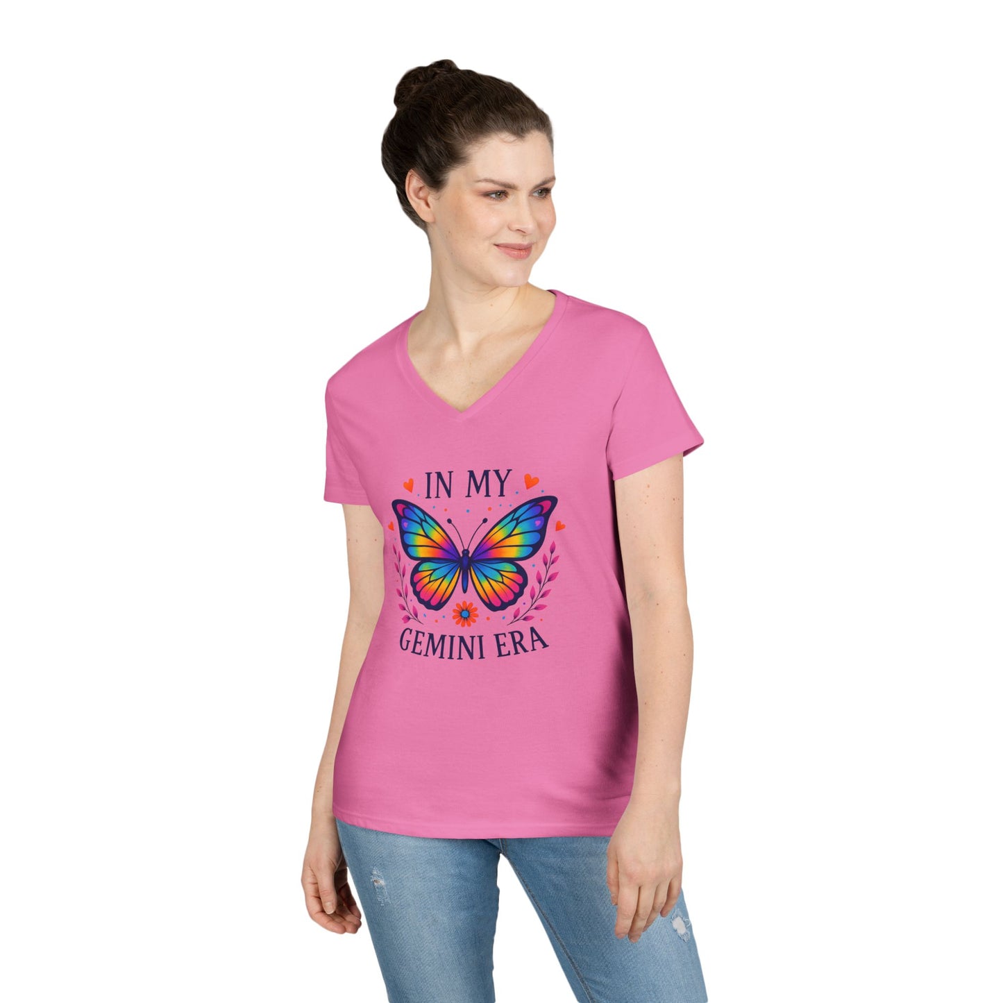 In My Gemini Era Women’s V-Neck Tee – Empowering Butterfly Zodiac Shirt