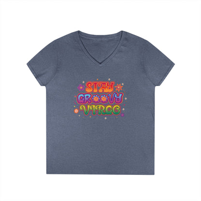 Stay Groovy Virgo Women’s V-Neck Tee – Empowering Retro Colorful Shirt