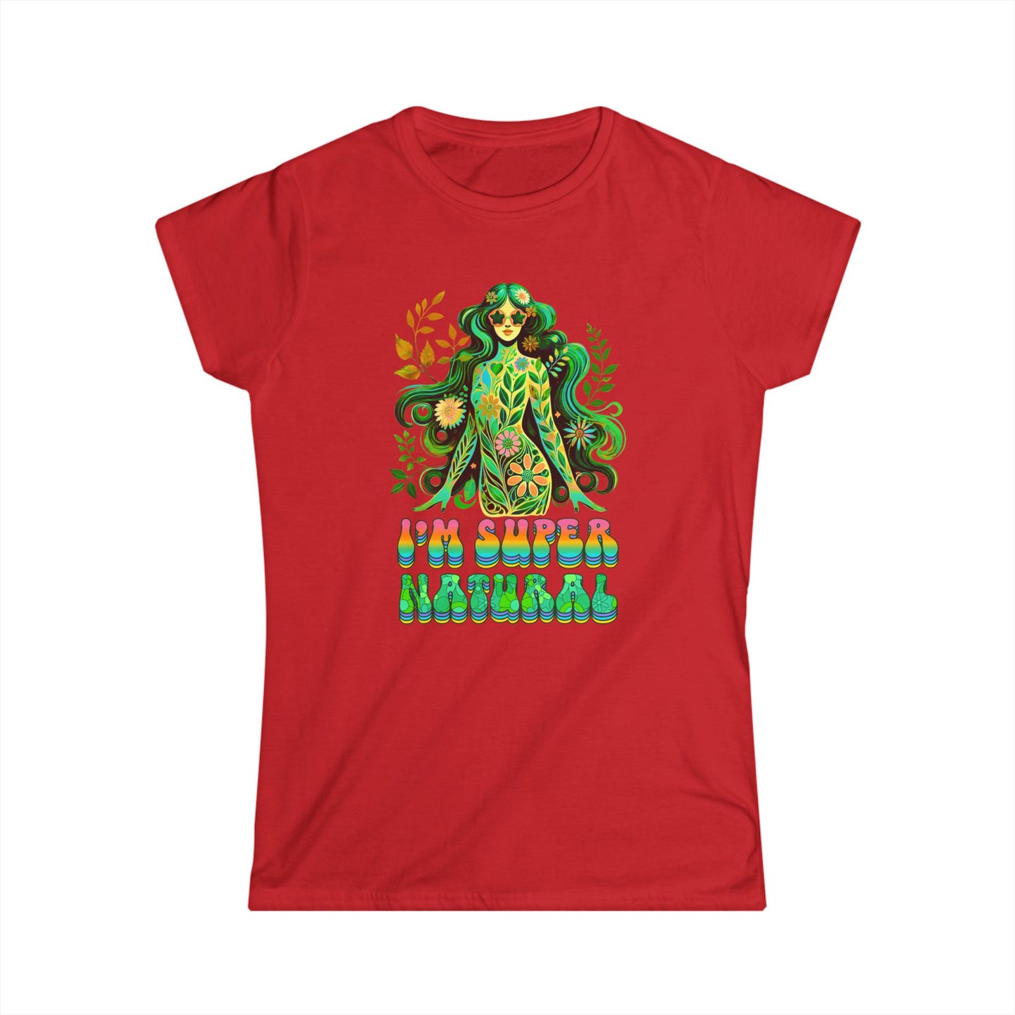 I’m Super Natural Women’s Softstyle Tee – Empowering Botanical Retro Shirt