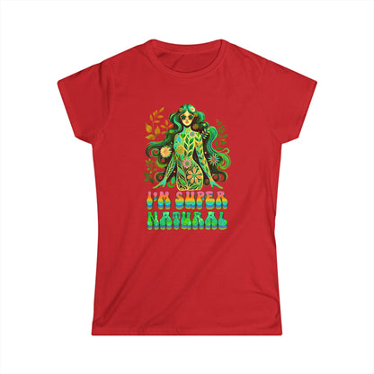 I’m Super Natural Women’s Softstyle Tee – Empowering Botanical Retro Shirt