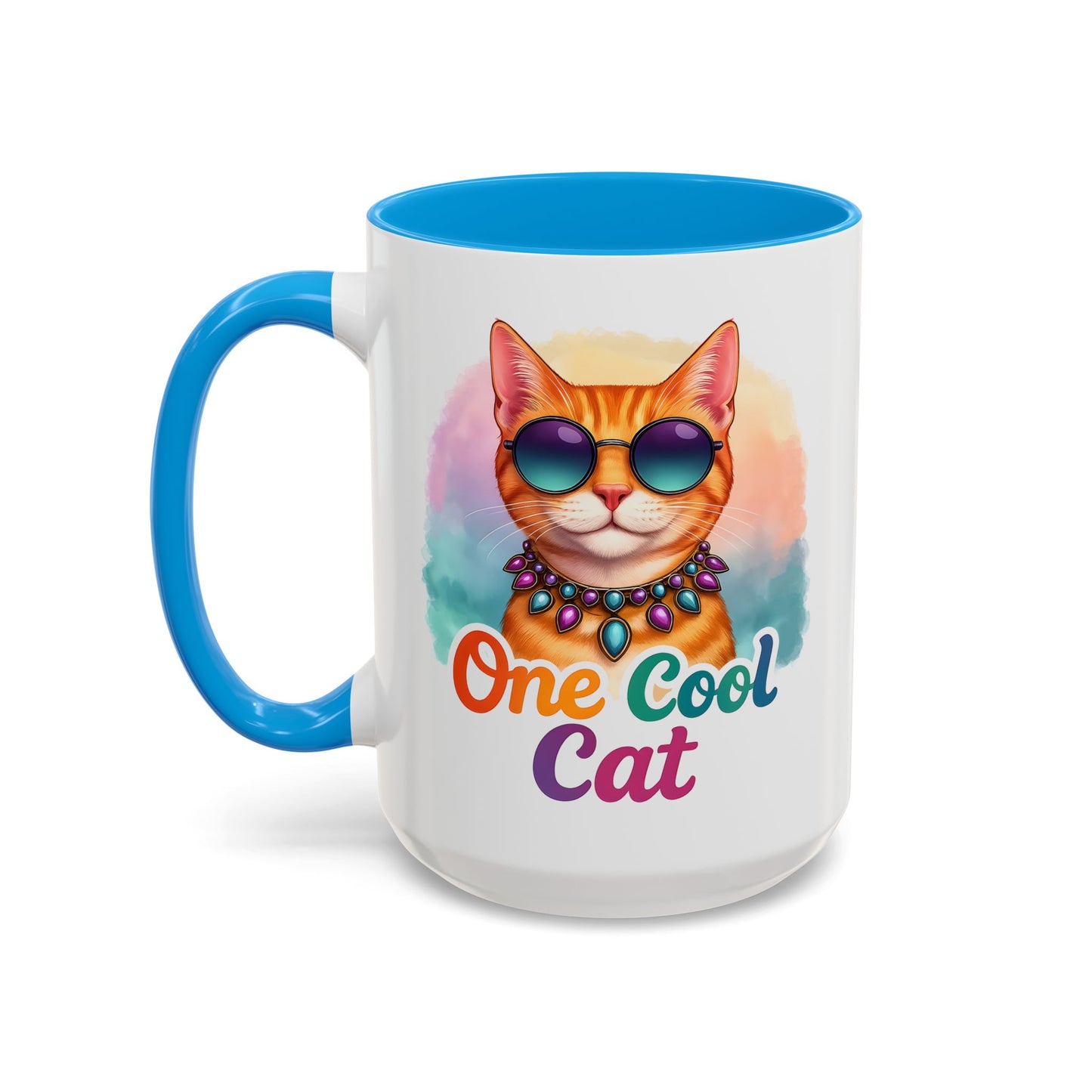 One Cool Cat – Groovy Fun Colorful Kitty Mug (Blue Accent, 11oz & 15oz)