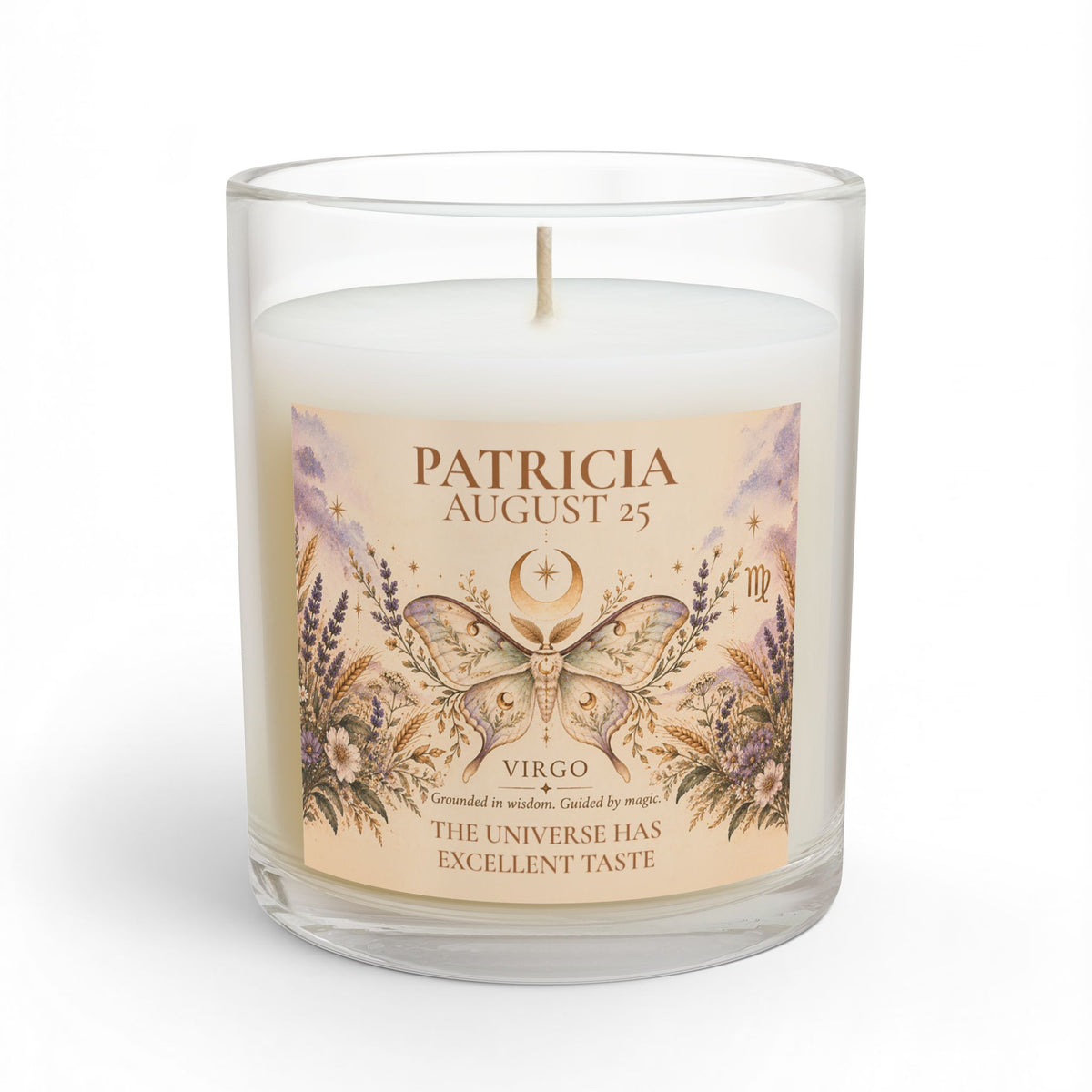 Moth Celestial Candle with Personalized Name and Birthdate