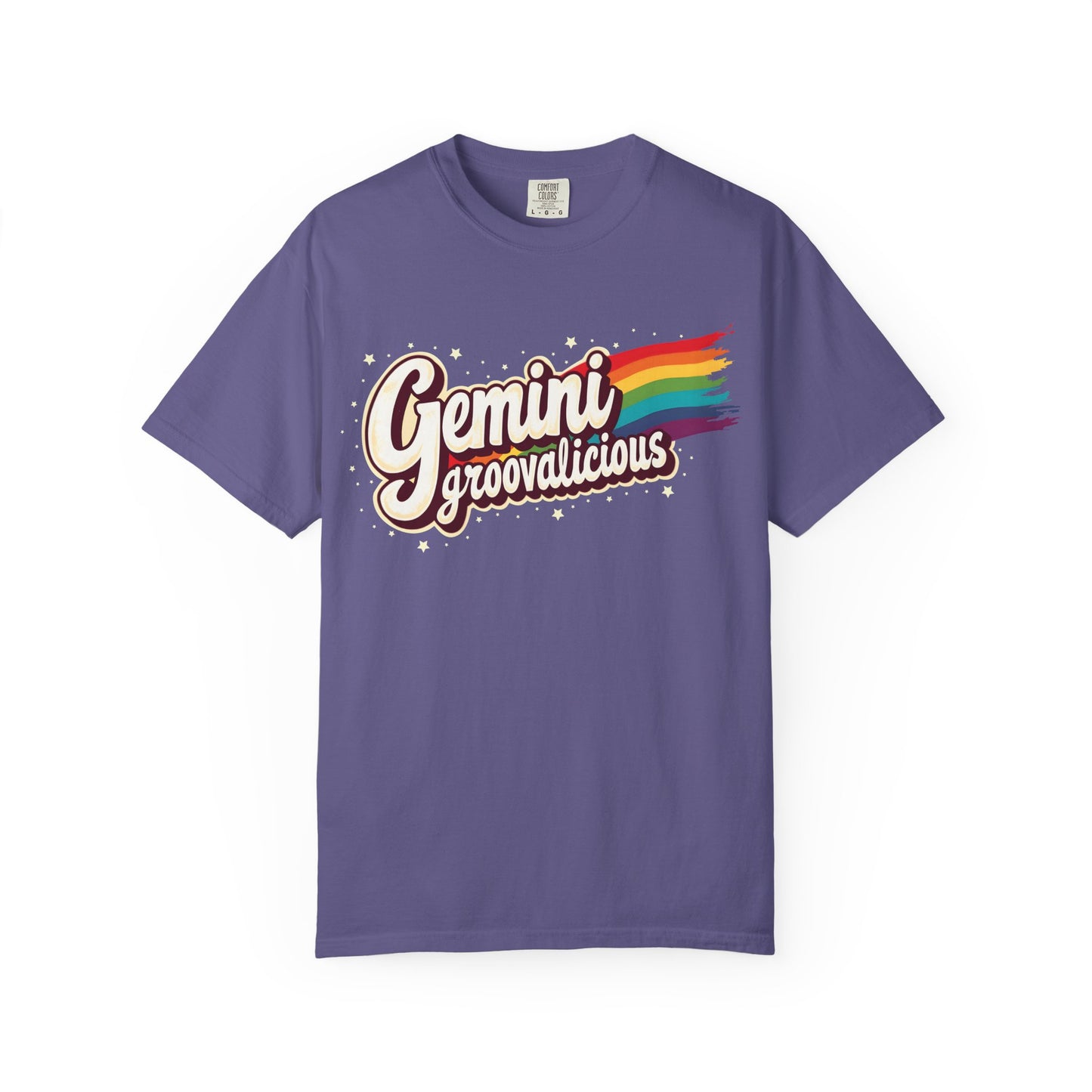 Gemini Groovalicious - Retro Rainbow Script Zodiac Tee