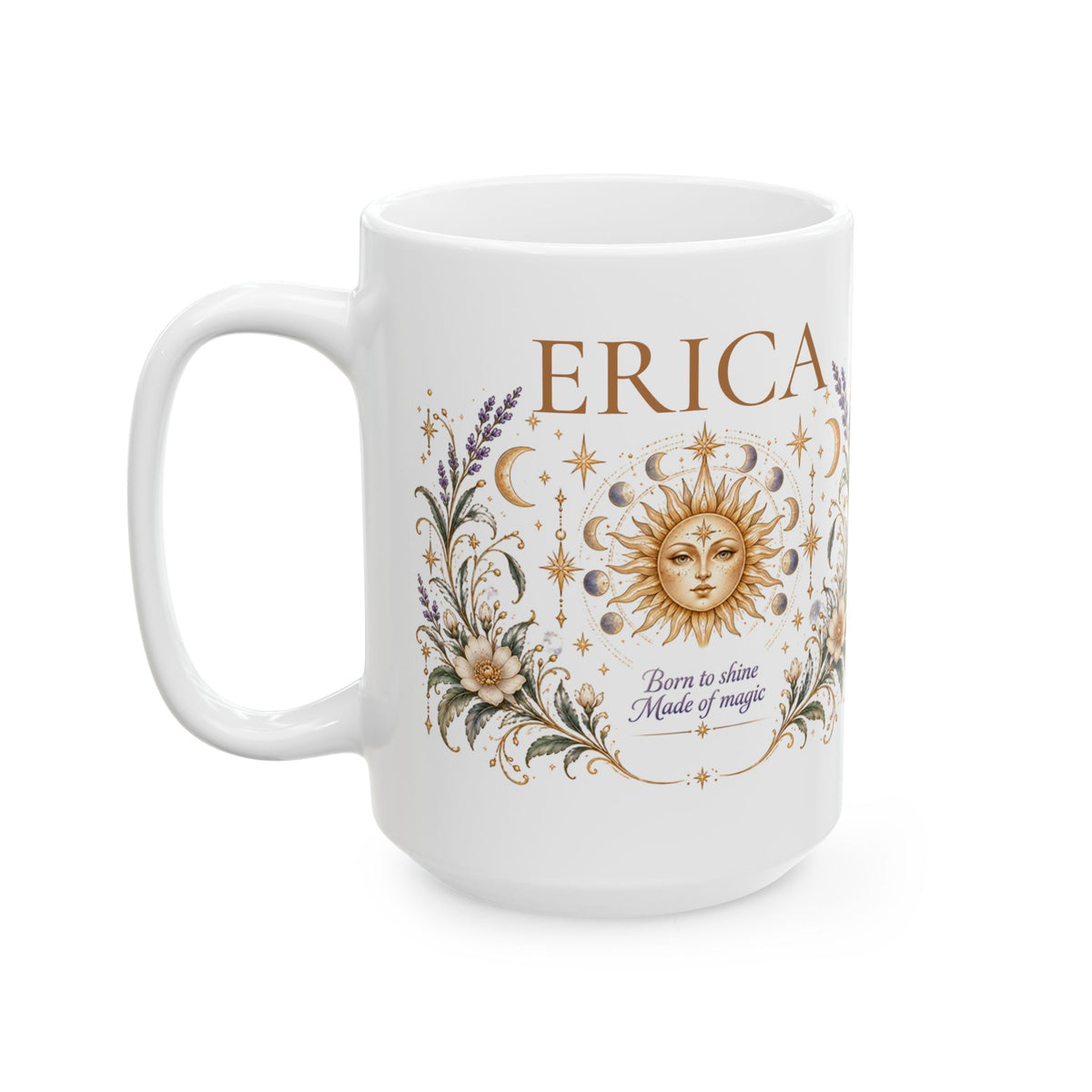 Personalized Boho Celestial Mug, Custom Name Coffee Cup, Sun and Moon Mug, Astrology Gift for Her