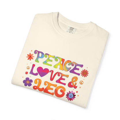 Peace Love & Leo -  Retro Groovy Astrology Tee