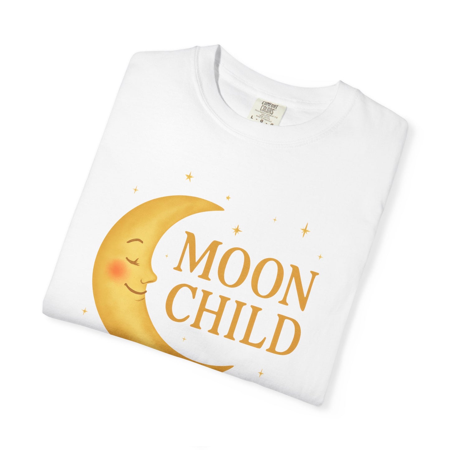 Moon Child Crescent Tee – Vibrant Golden Celestial Comfort Colors 1717 Shirt