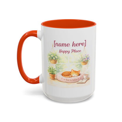 Personalized Name Cat Mug - Custom "Happy Place" Ceramic Mug for Cat Lovers