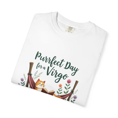 Purrfect Day for a Virgo – Cozy Cat & Hammock Zodiac Tee