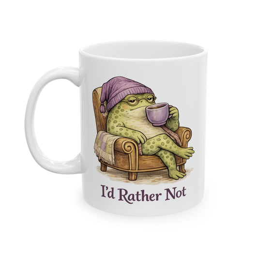 I’d Rather Not  - Funny Introvert Frog Mug | Cottagecore Homebody White Ceramic Mug | Cozy Witchy Tea Lover Gift