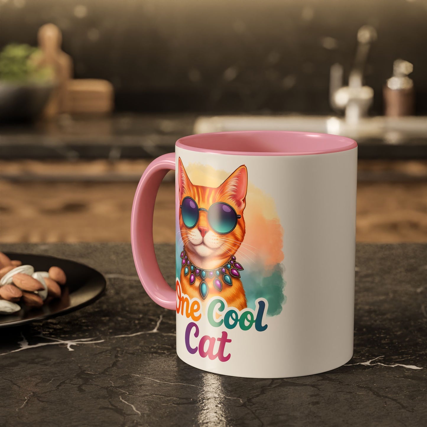 One Cool Cat – Groovy Fun Colorful Kitty Mug (Blue Accent, 11oz & 15oz)