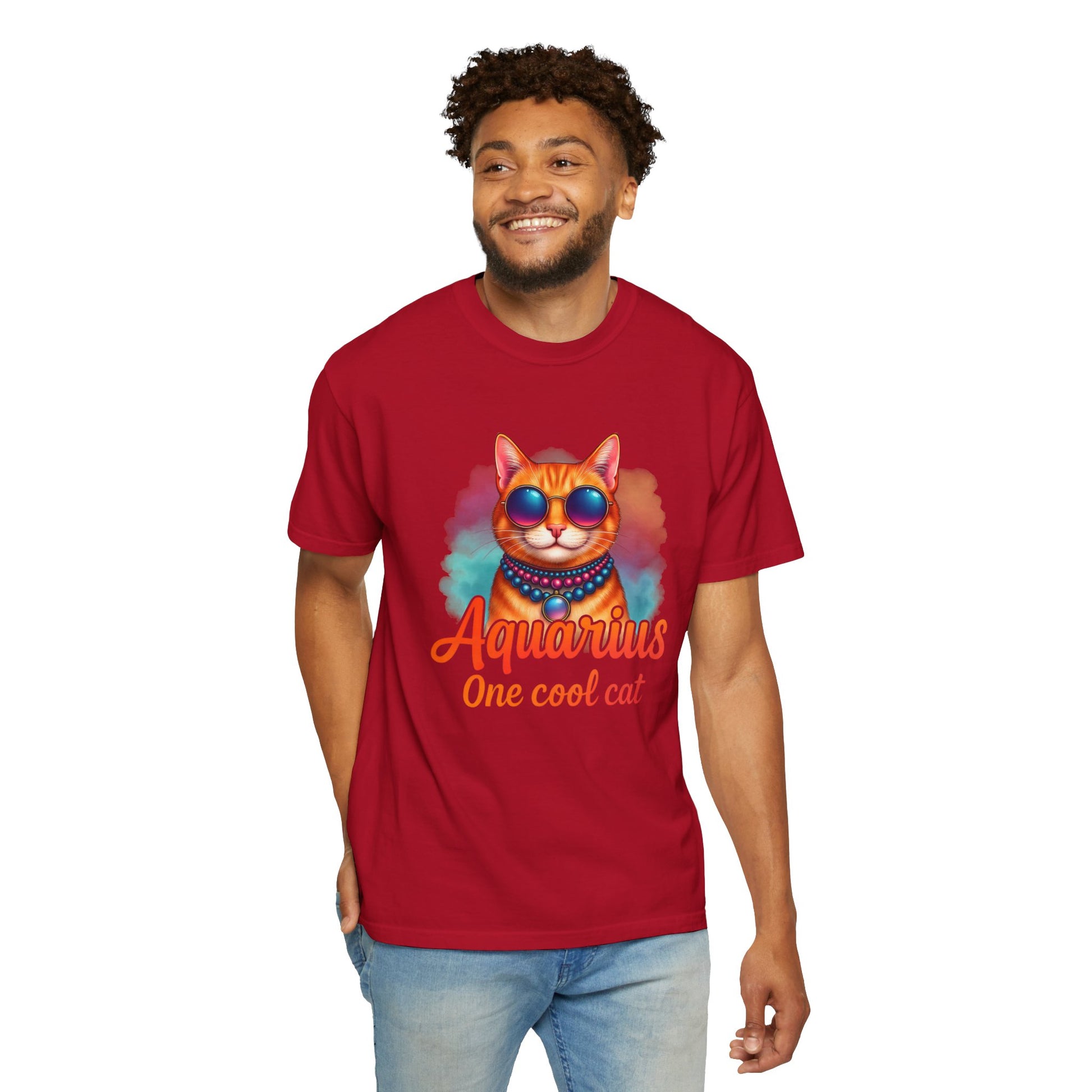 Aquarius One Cool Cat – Funky Retro Zodiac Tee - Enchanted Sky
