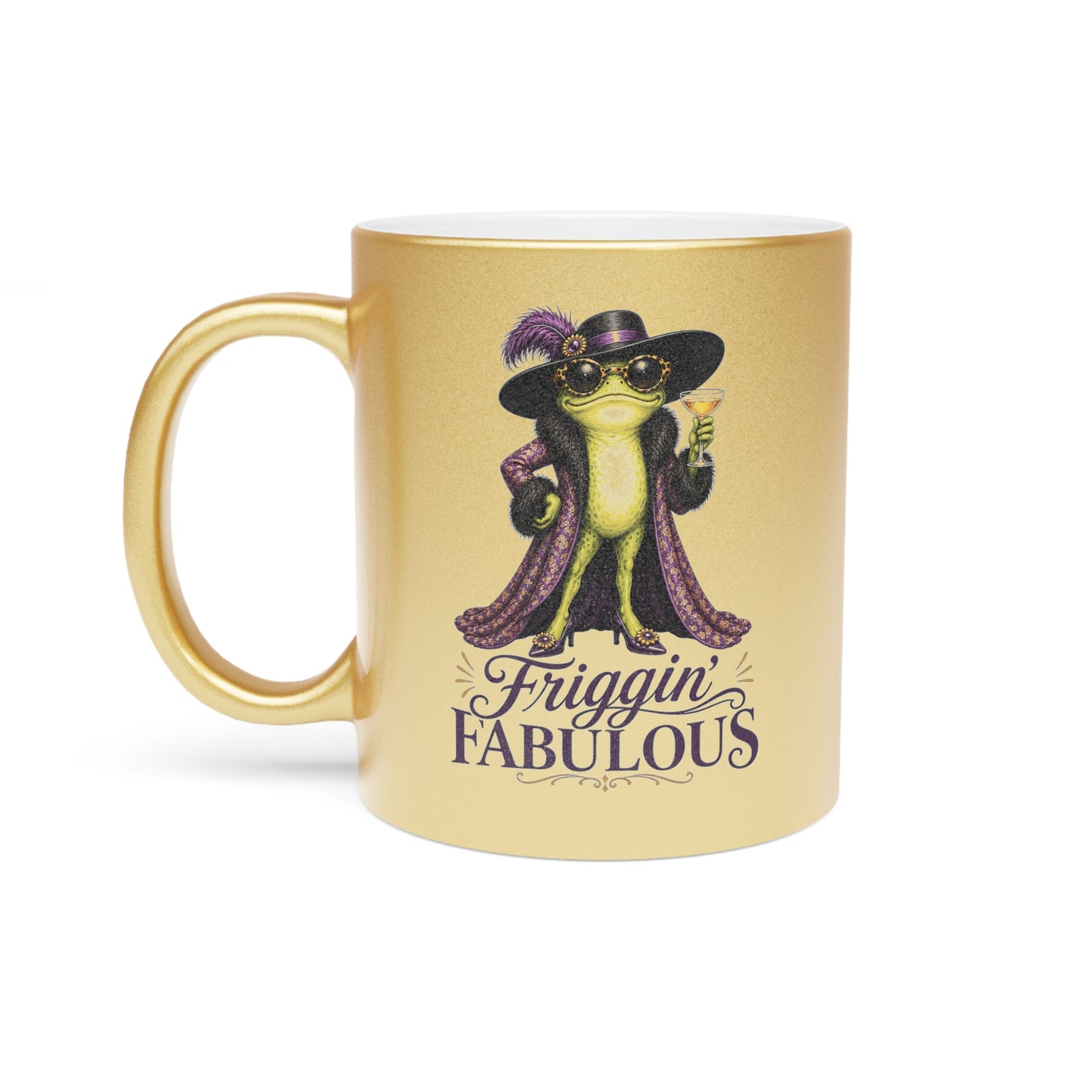 Friggin' Fabulous Silver or Gold Metallic Mug | Funny Fashion Frog Coffee Mug | Glam Gift for Women