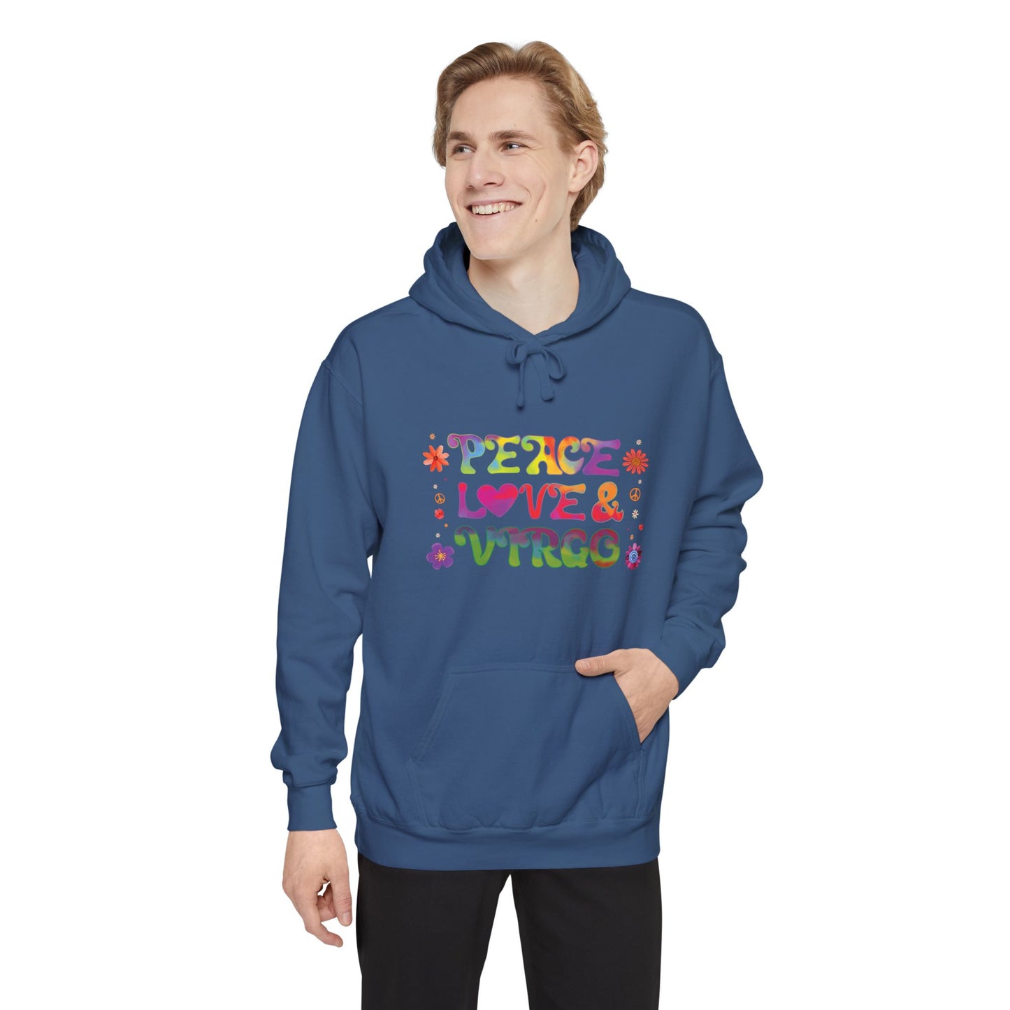 Peace Love & Virgo Unisex Hoodie – Groovy Retro Comfort Colors Midweight Hoodie