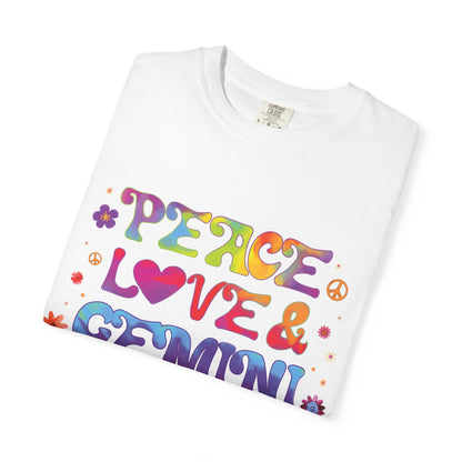 Peace Love & Gemini – Retro Groovy Zodiac Tee