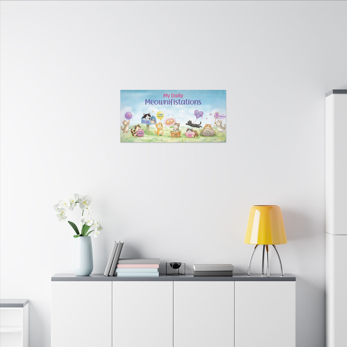 Cat Affirmation Wall Art, Whimsical Cats Canvas Print, Positive Affirmation Home Decor, Cute Cat Lover Gift, Inspirational Stretched Canvas Art
