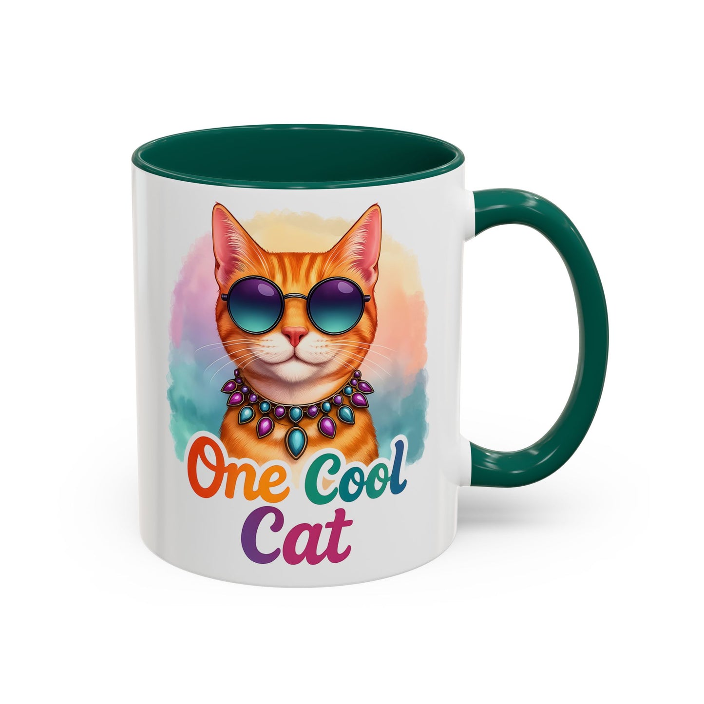 One Cool Cat – Groovy Fun Colorful Kitty Mug (Blue Accent, 11oz & 15oz)