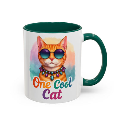 One Cool Cat – Groovy Fun Colorful Kitty Mug (Blue Accent, 11oz & 15oz)