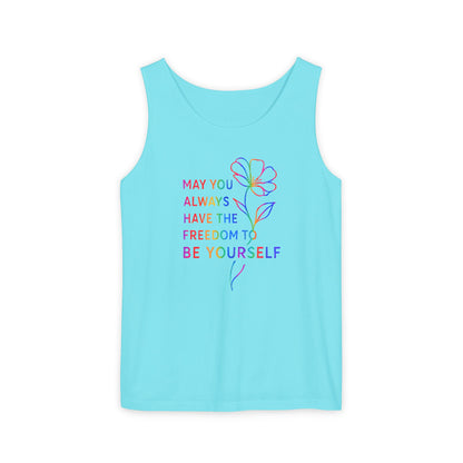 Be Yourself Affirmation Tank Top, May You Always Have the Freedom to Be Yourself Shirt, Self Love Graphic Tank, Inspirational Gift for Her, Rainbow Flower Tank