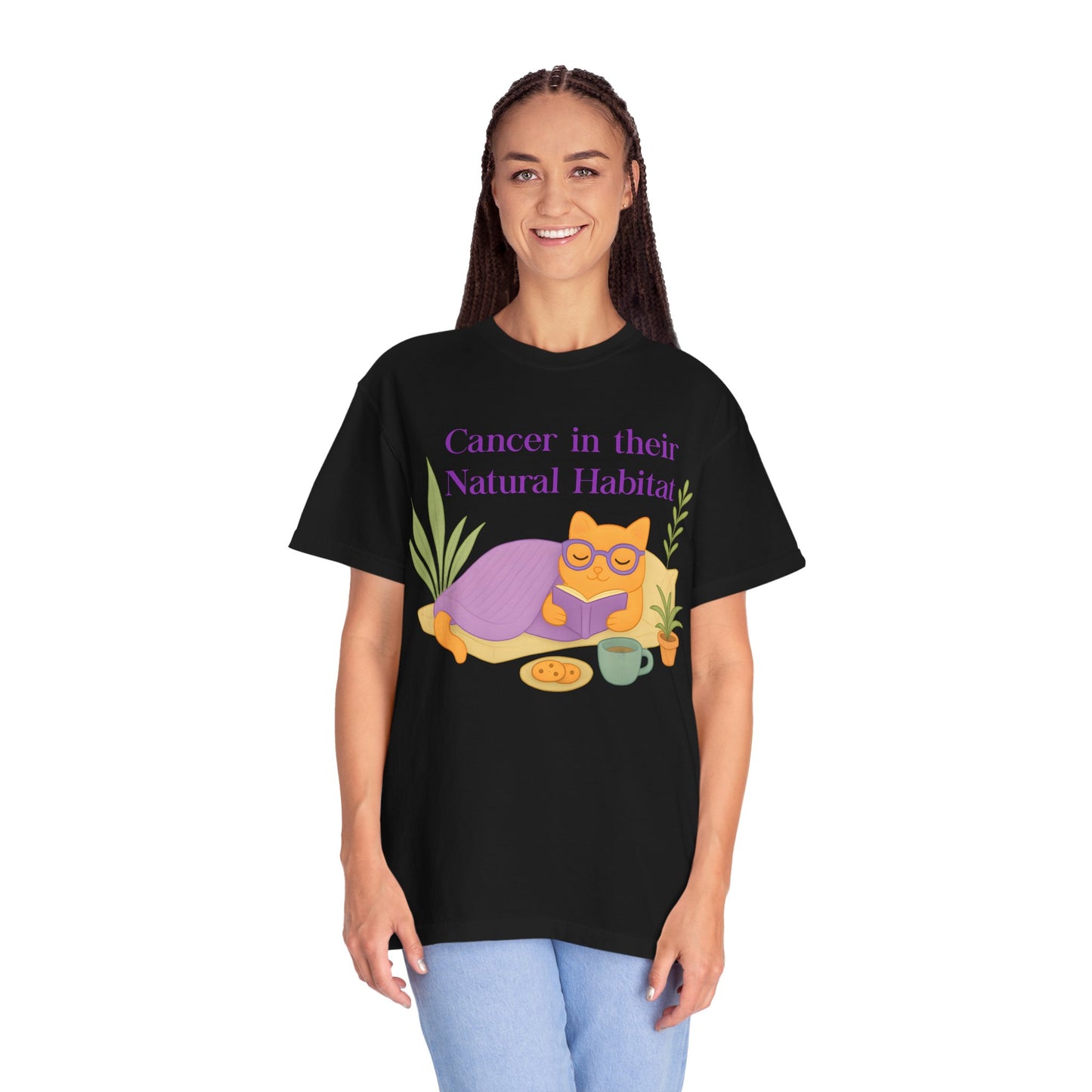 Cancer in Their Natural Habitat Tee – Funny Cozy Cat Zodiac Shirt