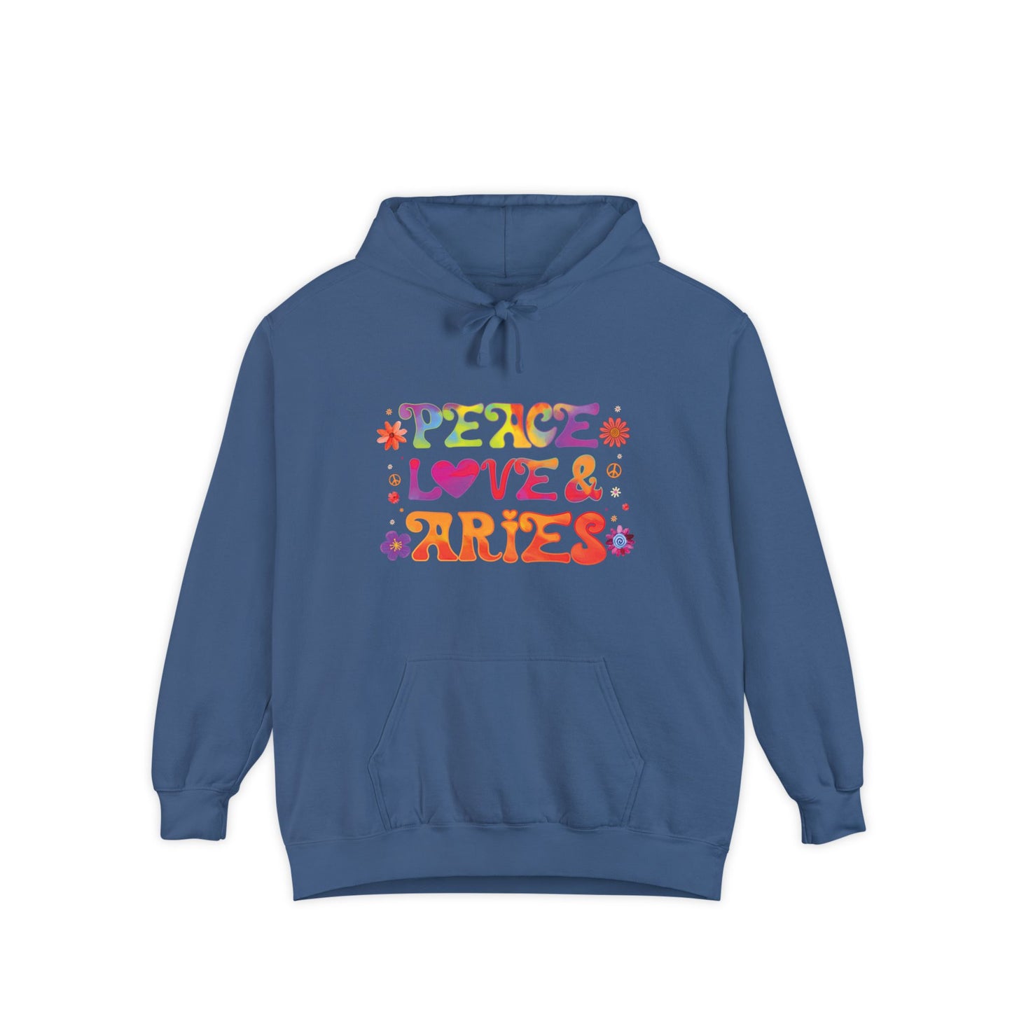 Peace Love & Aries Unisex Hoodie – Groovy Retro Comfort Colors Midweight Hoodie