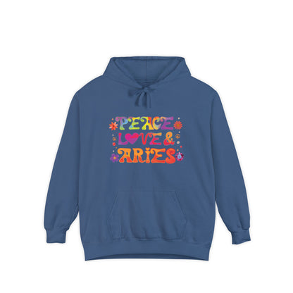 Peace Love & Aries Unisex Hoodie – Groovy Retro Comfort Colors Midweight Hoodie